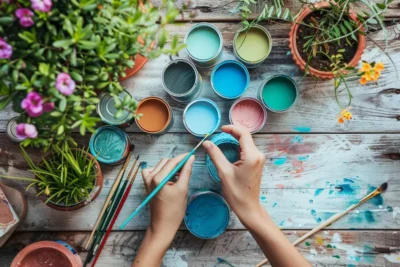 como pintar latas para macetas